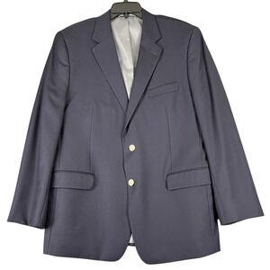 Eisenberg Arthur Navy Blue Wool Two Button Gold Crest Blazer Sport Coat 44R Mens